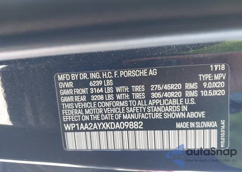 2019 Porsche Cayenne из США, поврежденный, VIN WP1AA2AYXKDA09882